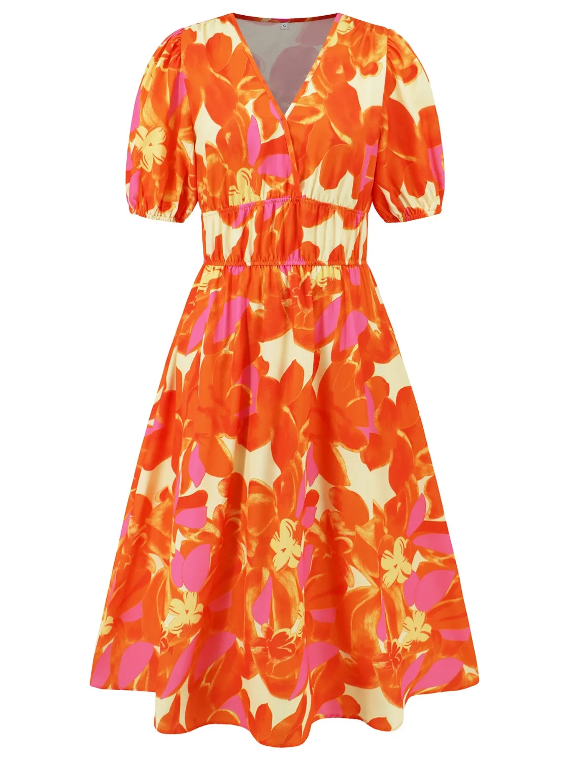 🌸 Ruched Printed Surplice Short Sleeve Dress 🌸