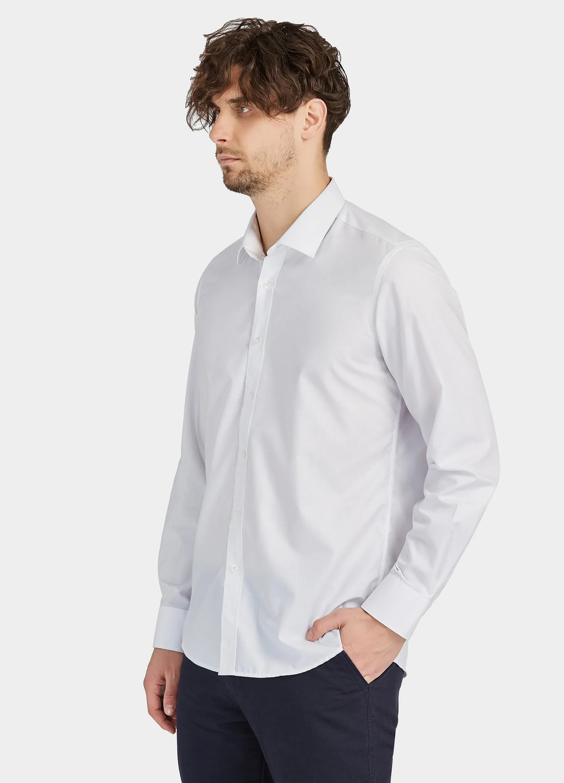 1PA1 Men's Dress Shirt Stand Collar Button Plain One Piece Shirt