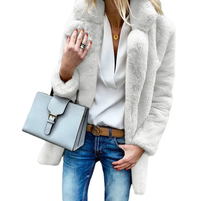 2024 Autumn Winter New Long Sleeve Polo Collar Women Fur Coat