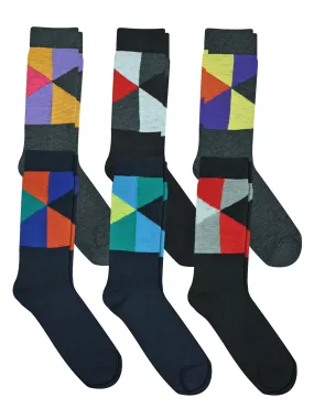 6-Pack Mens Assorted Cotton Blend Geometric Print Dress Socks