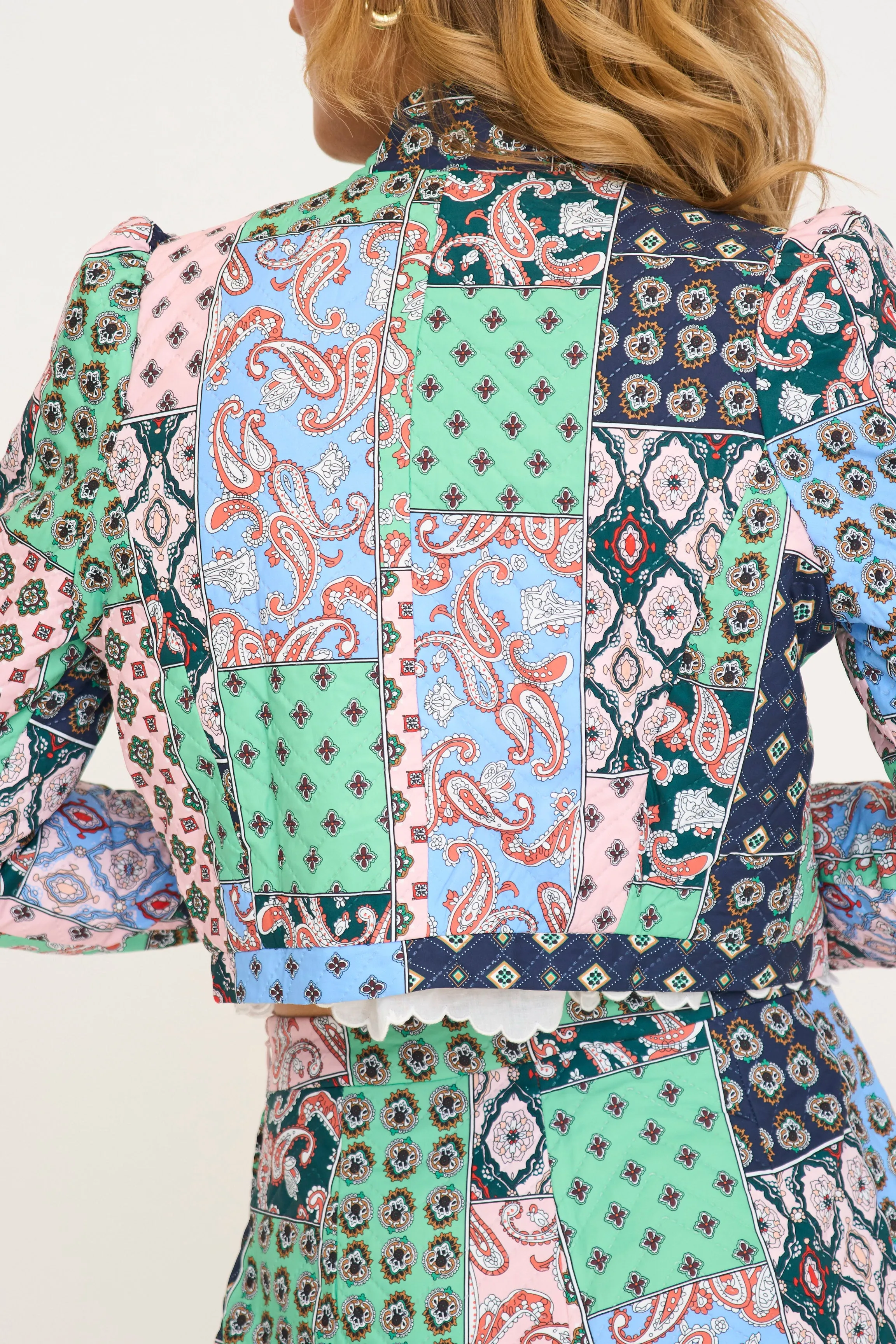 Abstract Print High Neckline Cropped Jacket