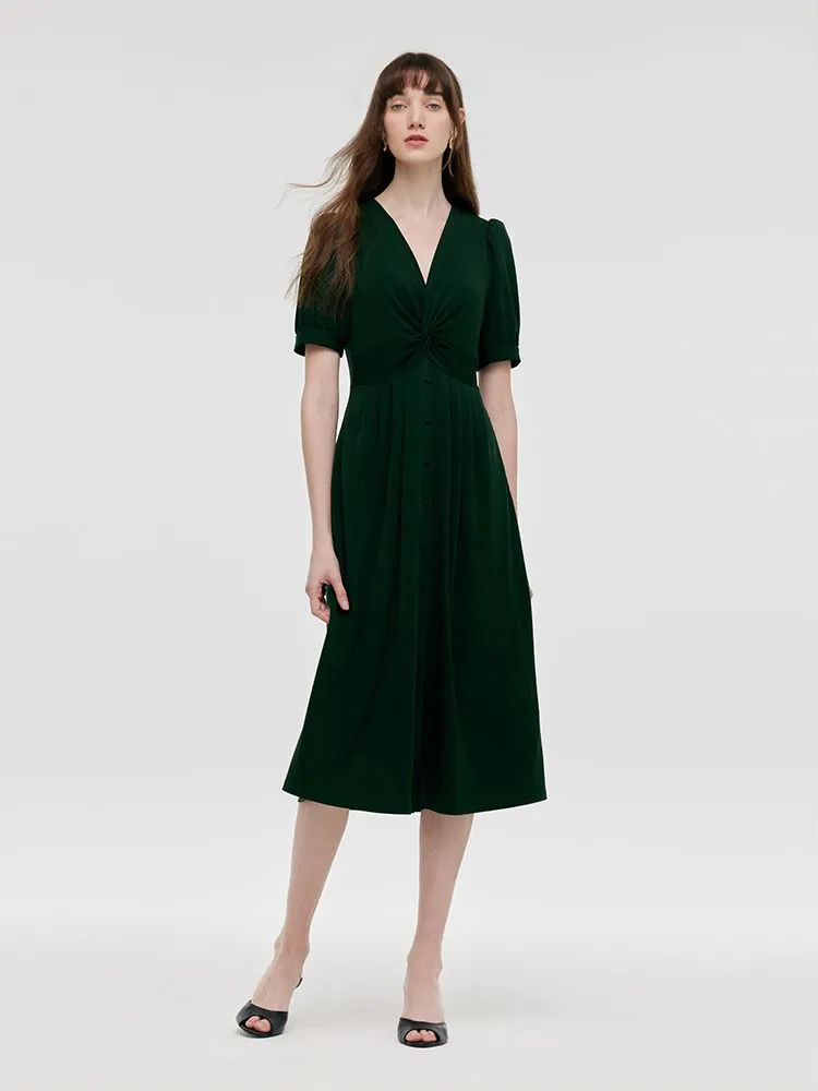 Acetate Twist Waist Women Midi Dress