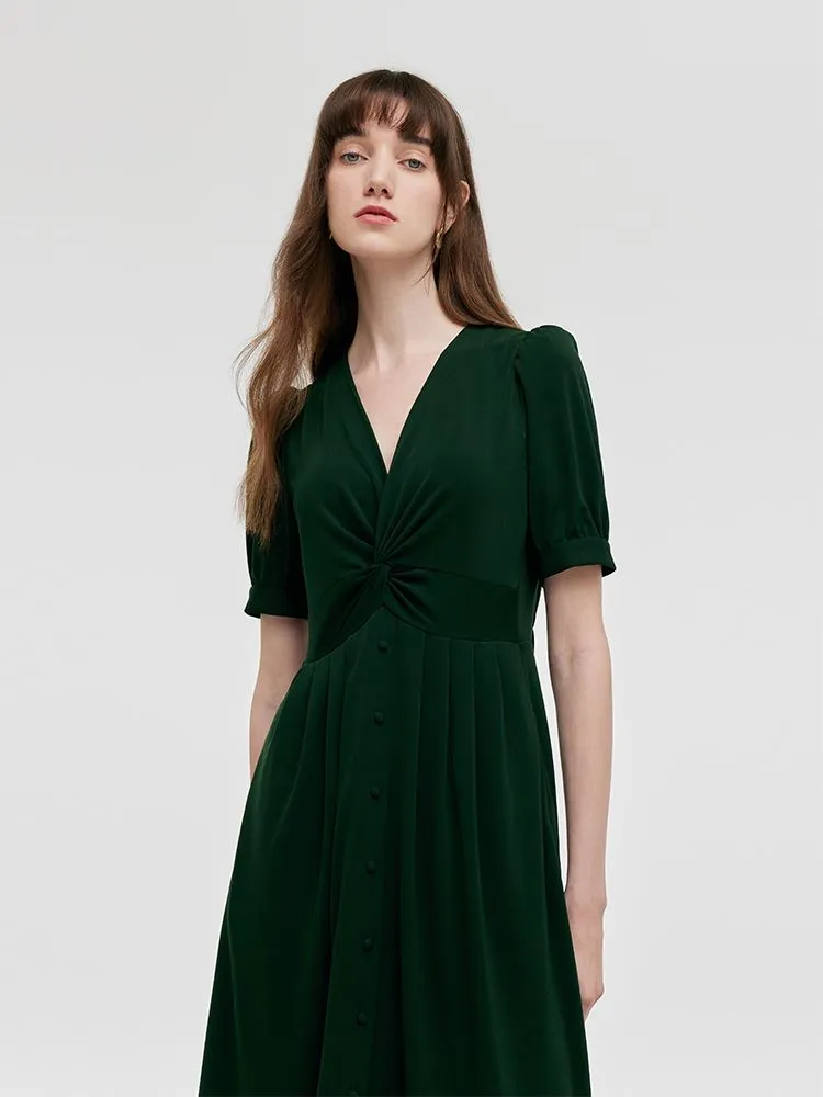 Acetate Twist Waist Women Midi Dress