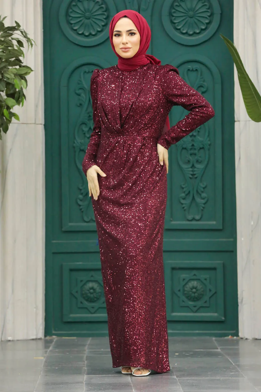 Al Mala All Glitter Finish Long Maxi Evening Gown With Long Sleeve