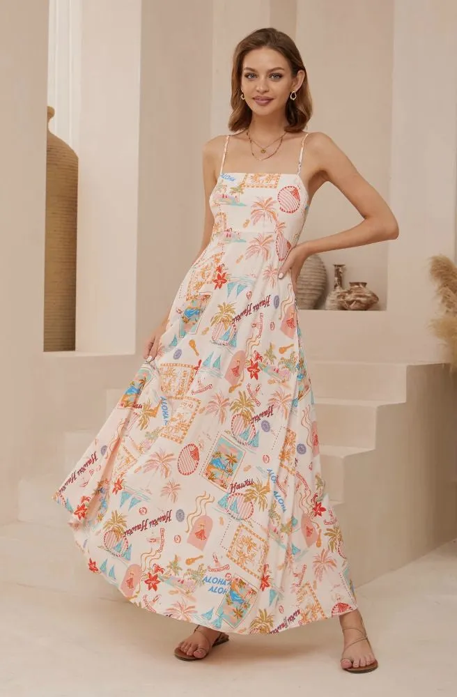 Aloha Print Maxi Dress