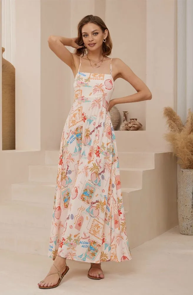 Aloha Print Maxi Dress