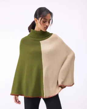 Alpine Poncho - Olive & Oatmeal