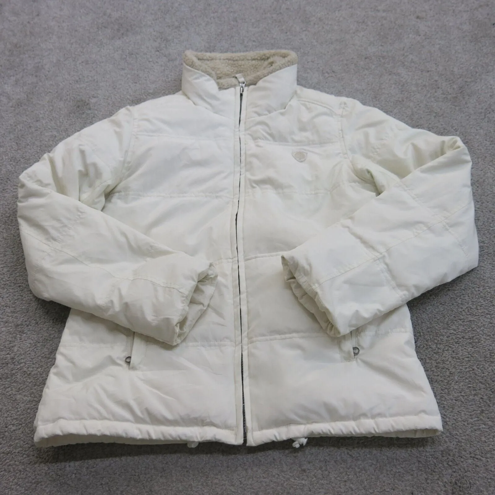 American Eagle Jacket Women Medium White Sherpa Lined Casual Quilted Puffer Coat