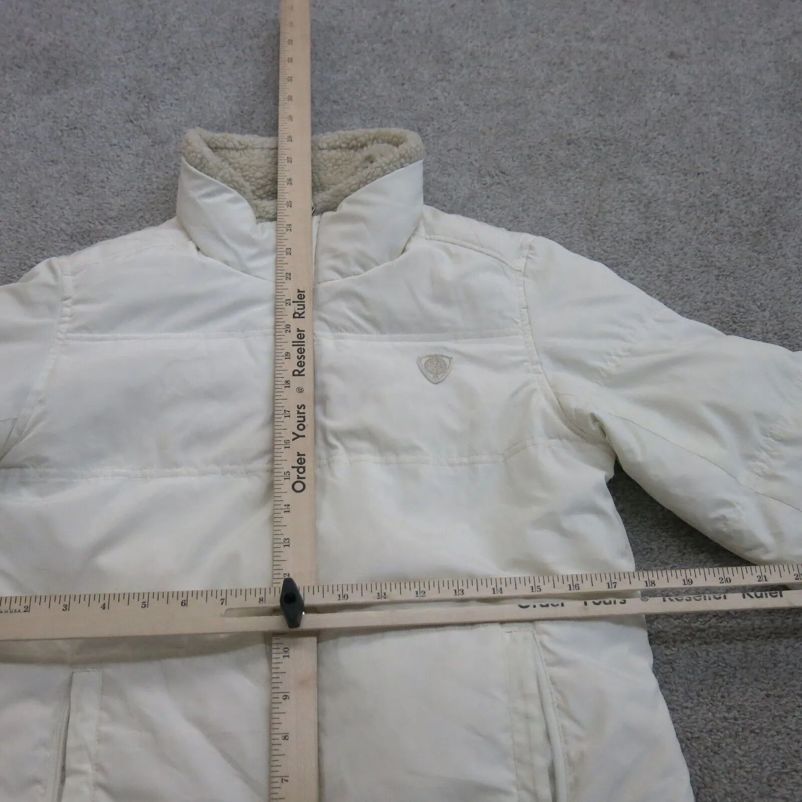 American Eagle Jacket Women Medium White Sherpa Lined Casual Quilted Puffer Coat