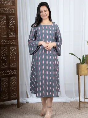 Arshia Grey Ikkat Cotton Midi Dress