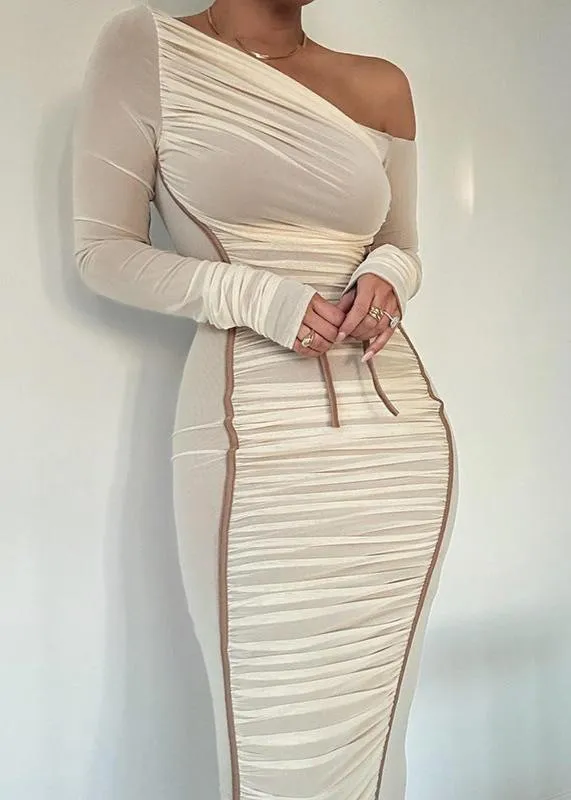 Asymmetrical Elegance Mesh Midi Dress