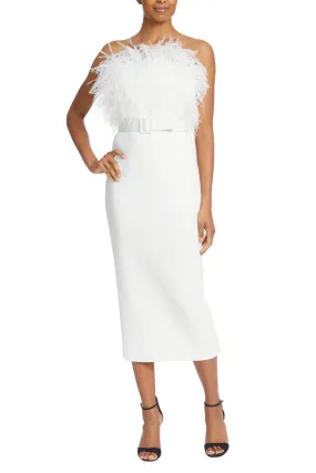 Badgley Mischka Feather Belted Midi Dress