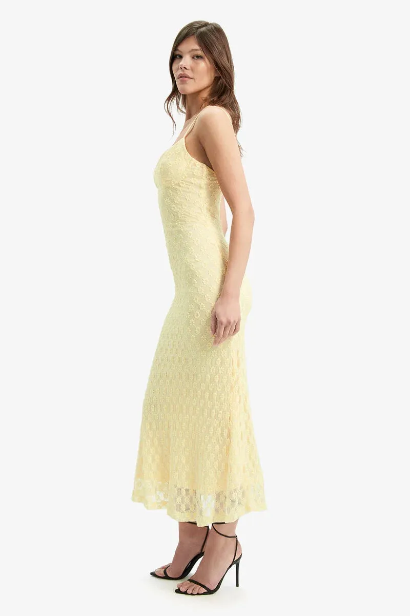 Bardot Adoni Mesh Midi Dress in Canary Yellow