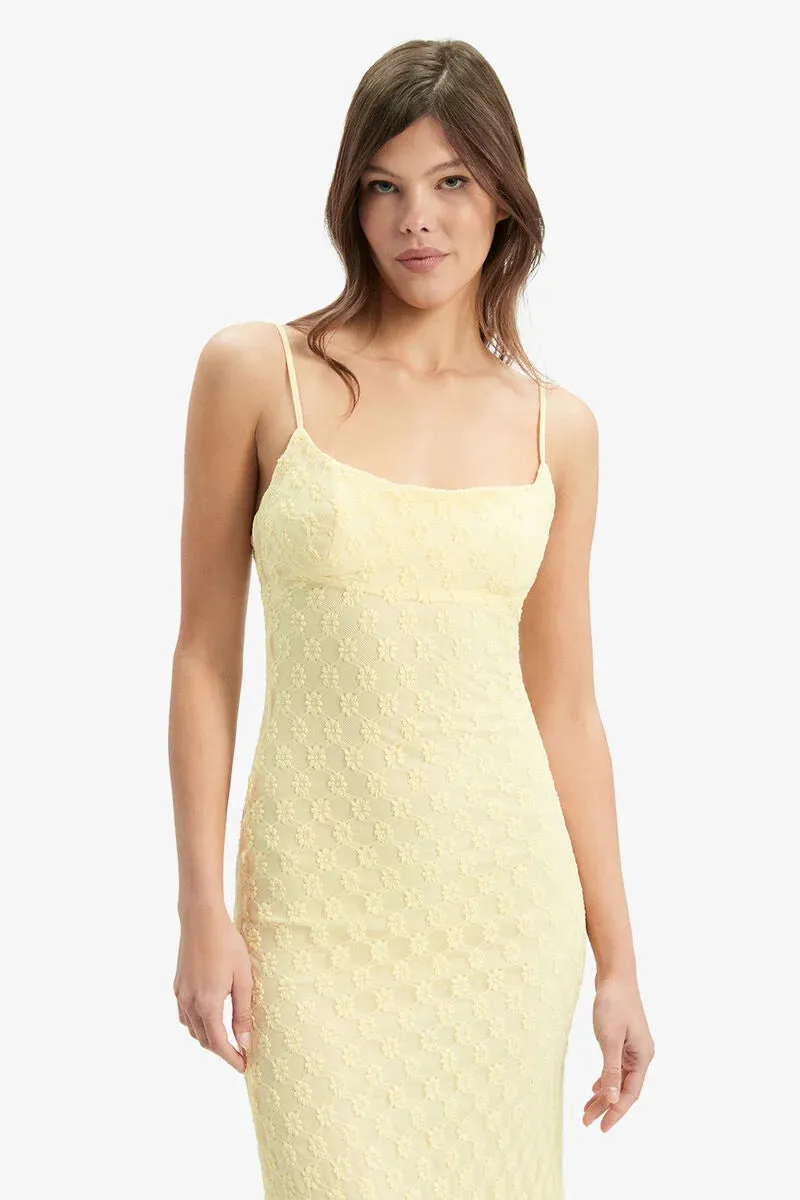 Bardot Adoni Mesh Midi Dress in Canary Yellow