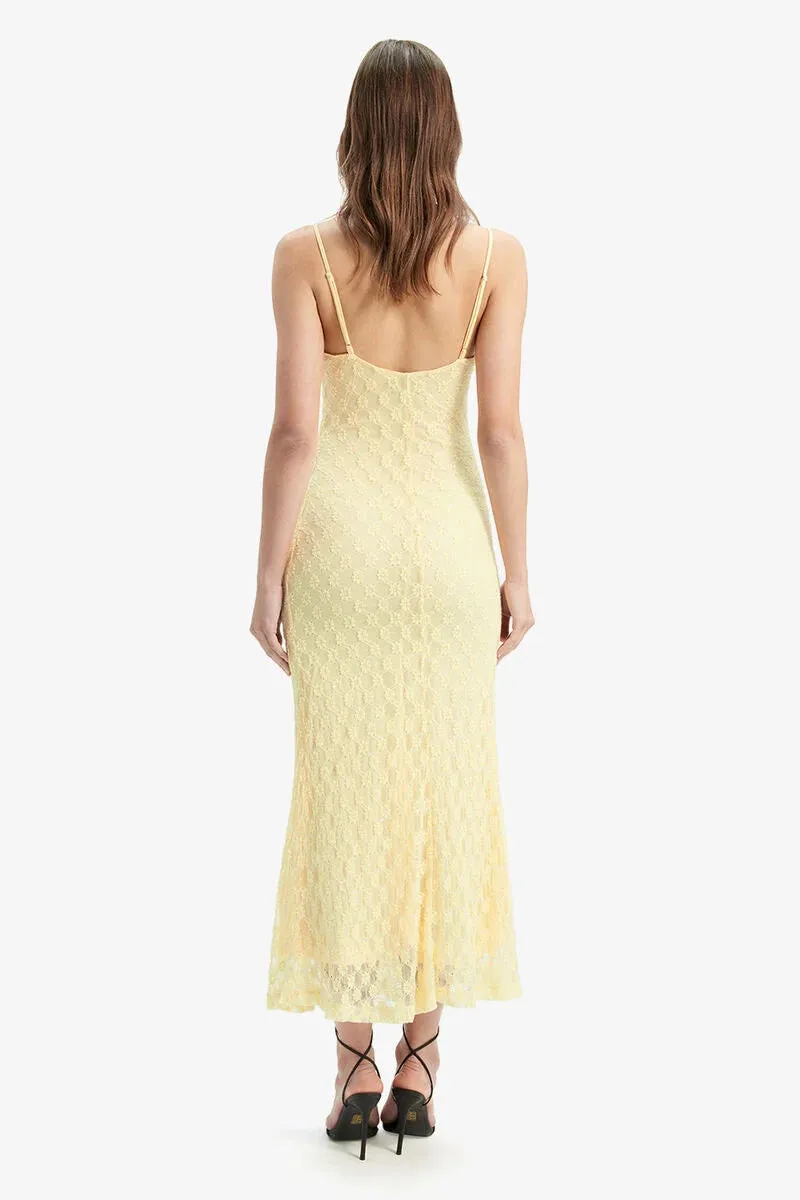 Bardot Adoni Mesh Midi Dress in Canary Yellow