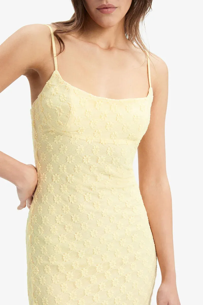 Bardot Adoni Mesh Midi Dress in Canary Yellow