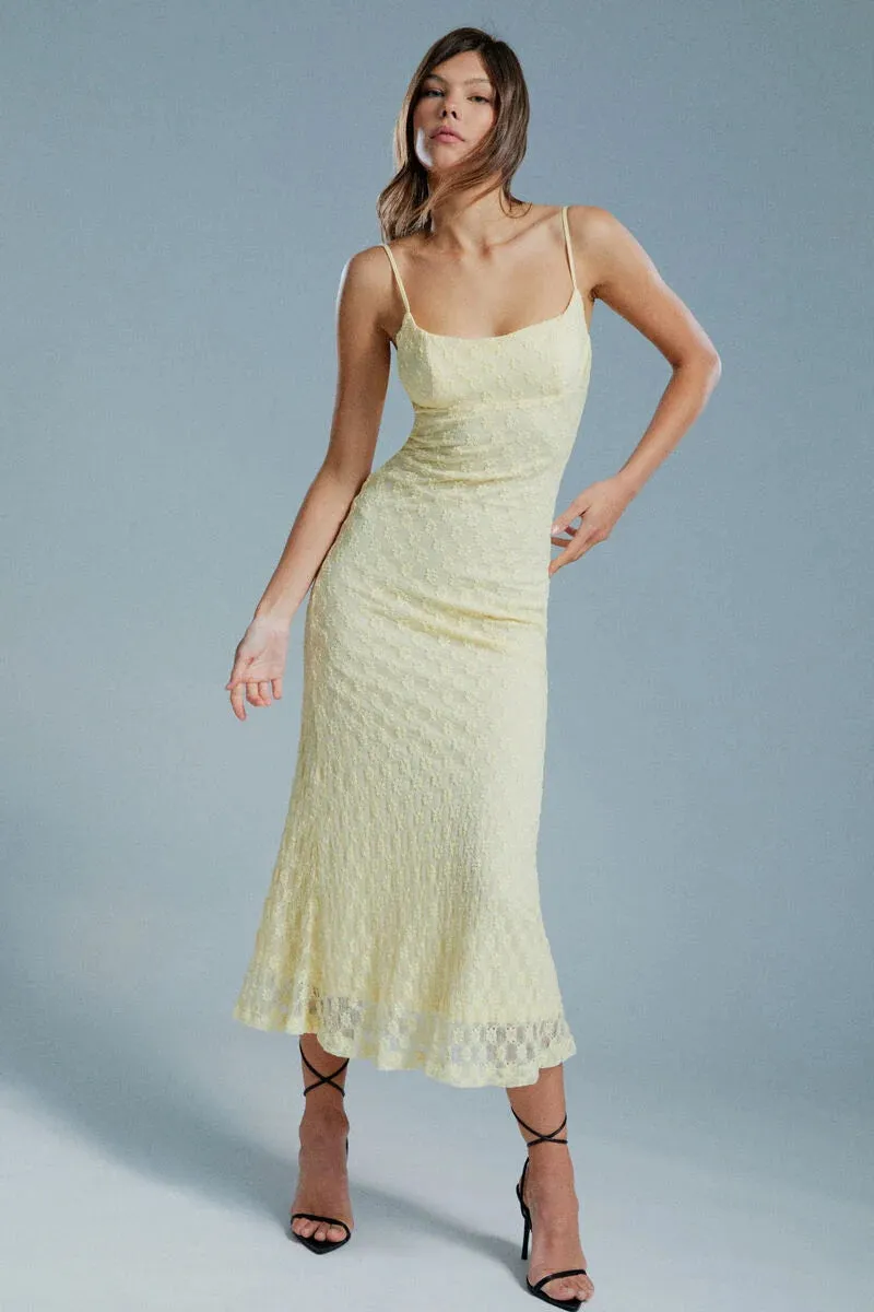 Bardot Adoni Mesh Midi Dress in Canary Yellow