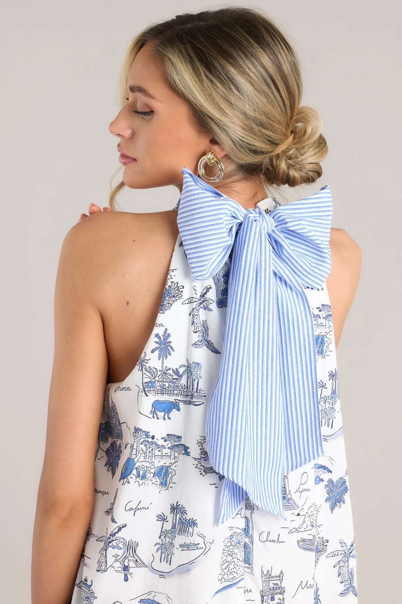 Beachside Party Blue & White Island Print Maxi Dress