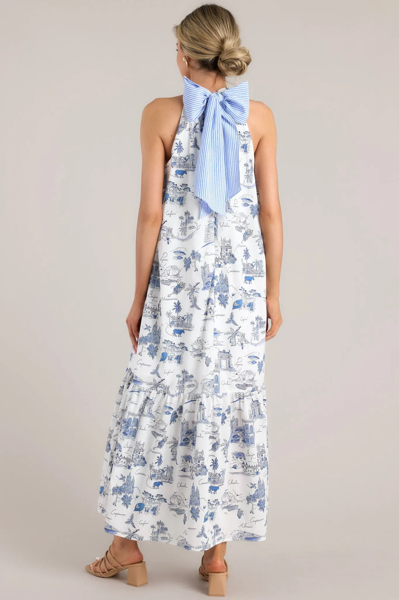 Beachside Party Blue & White Island Print Maxi Dress