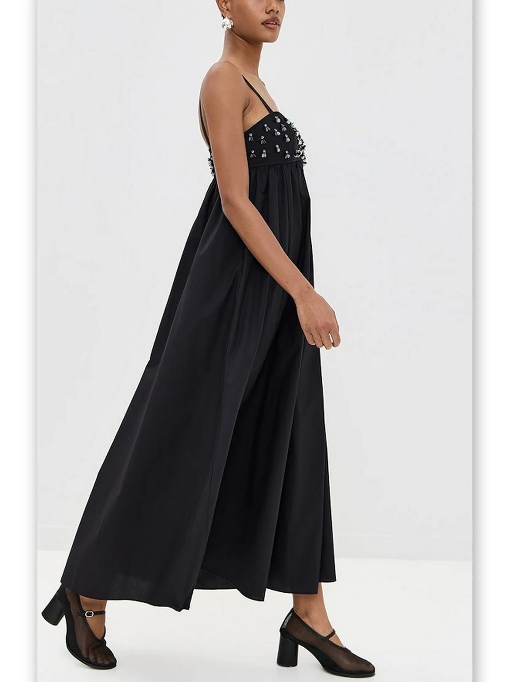 Bead-Embellished Empire-Waist Maxi Dress