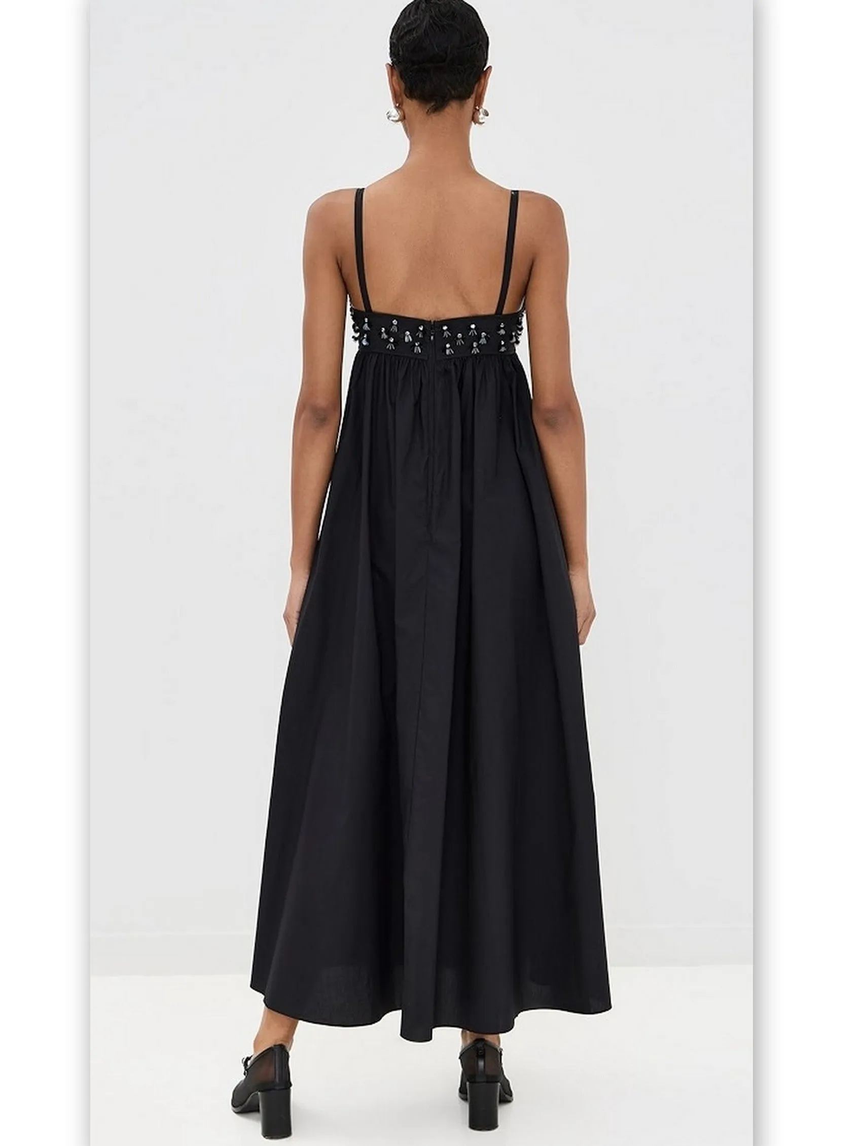 Bead-Embellished Empire-Waist Maxi Dress