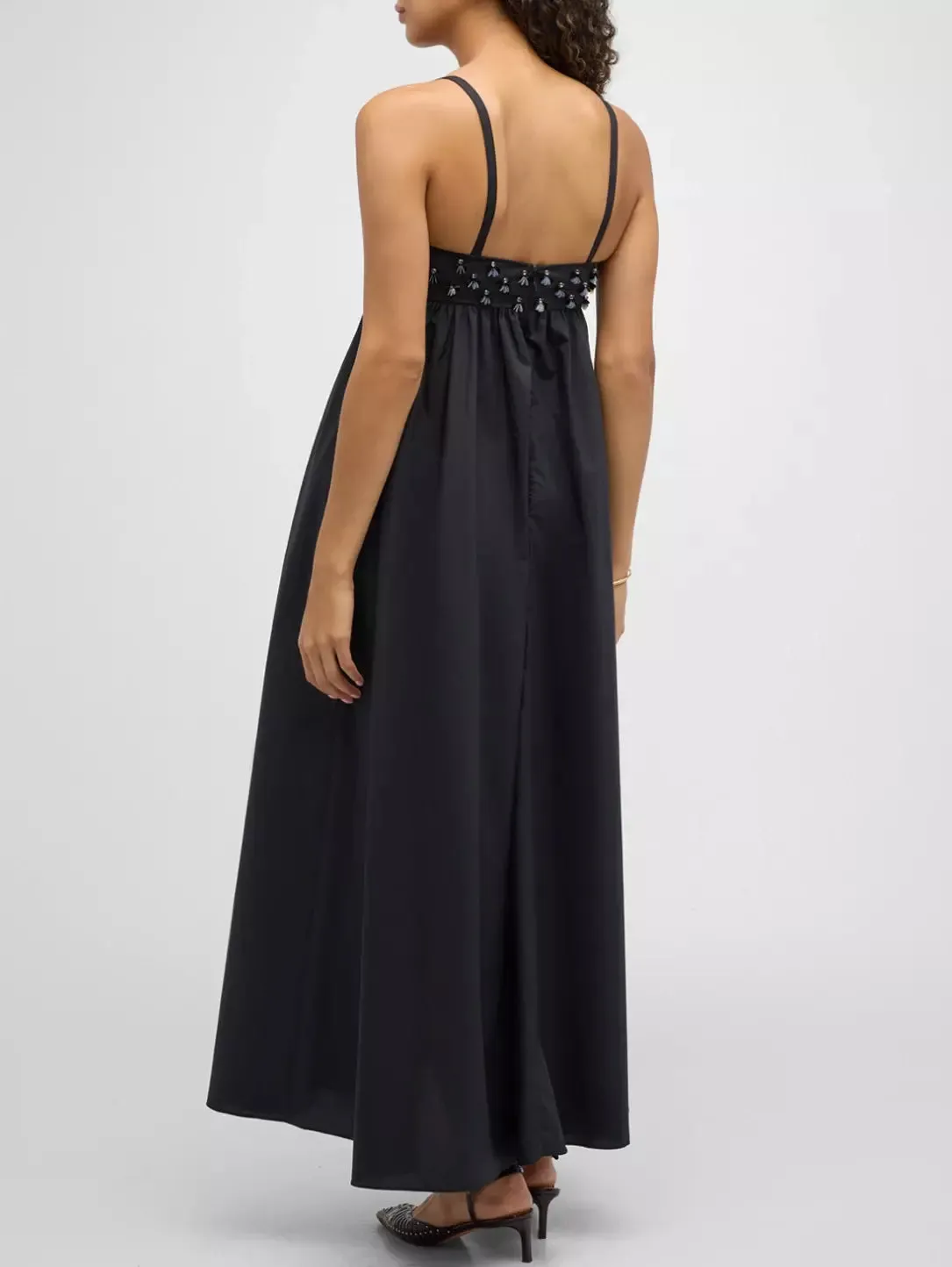 Bead-Embellished Empire-Waist Maxi Dress