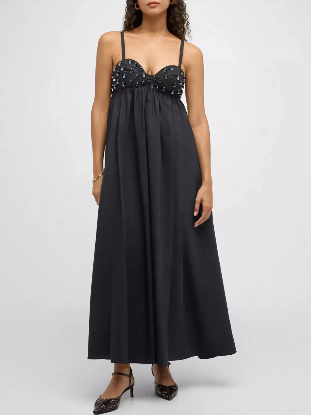 Bead-Embellished Empire-Waist Maxi Dress