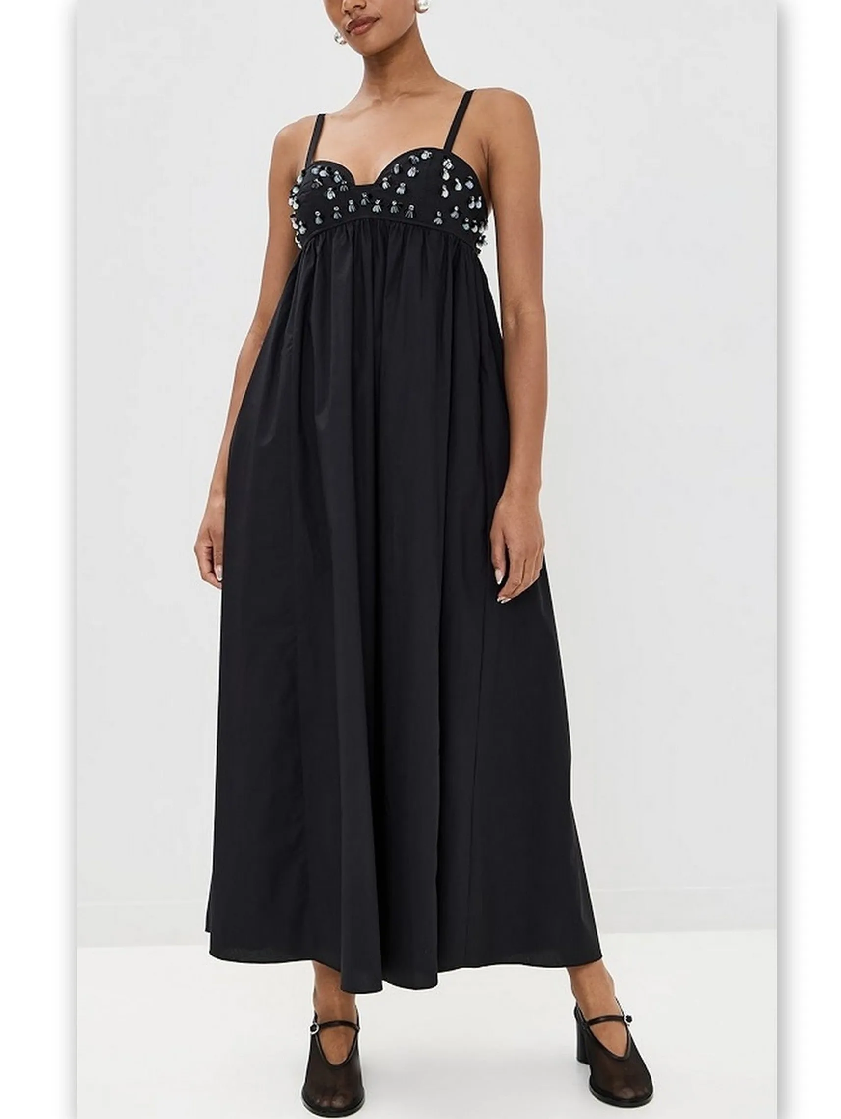 Bead-Embellished Empire-Waist Maxi Dress