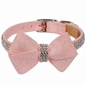 Bearwood Essentials Susan Lanci Glitzerati Nouveau Bow 3-Row Giltmore Pink Dog Collar | Luxury Dog Bow Collar with Fine Crystals | Classy and Timeless Puppy Bow Tie Collar for Your Stylish Pup