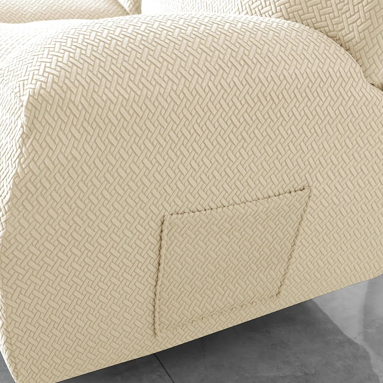 Beige Jacquard Recliner Sofa Cover | Non-Slip & Full Fitted