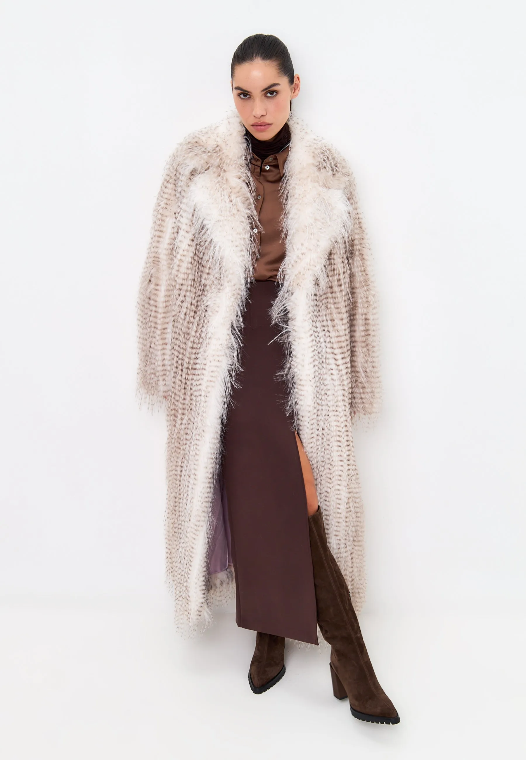 Belted Long Faux Fur Coat