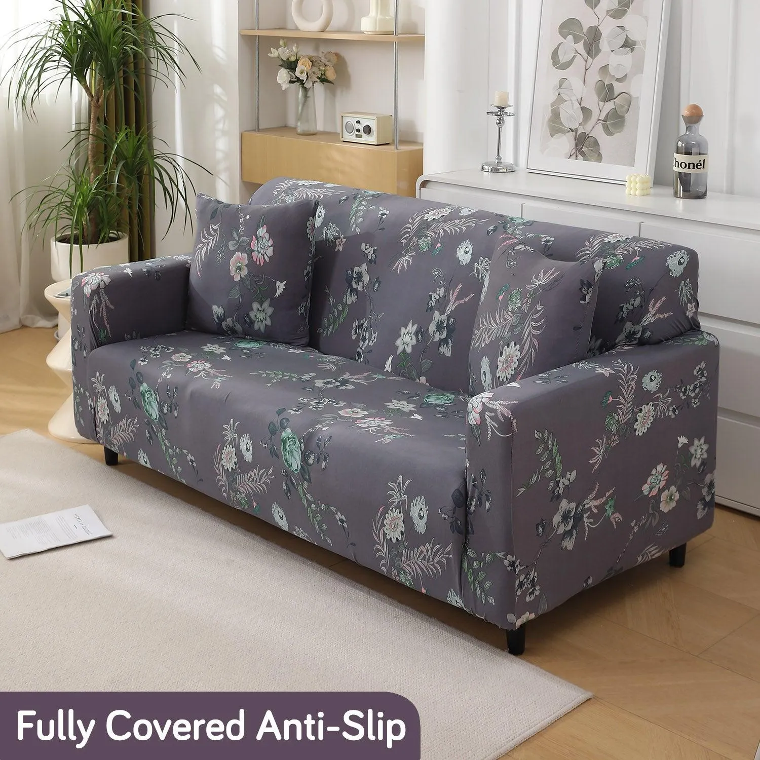 Bentonite Grey Budding Florals Printed Elastic Sofa Cover