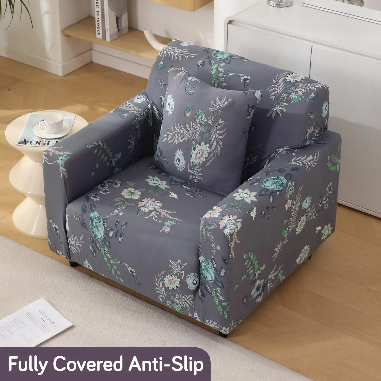 Bentonite Grey Budding Florals Printed Elastic Sofa Cover