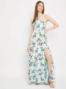 Berrylush Women Green Floral Printed One-Shoulder Maxi Dress