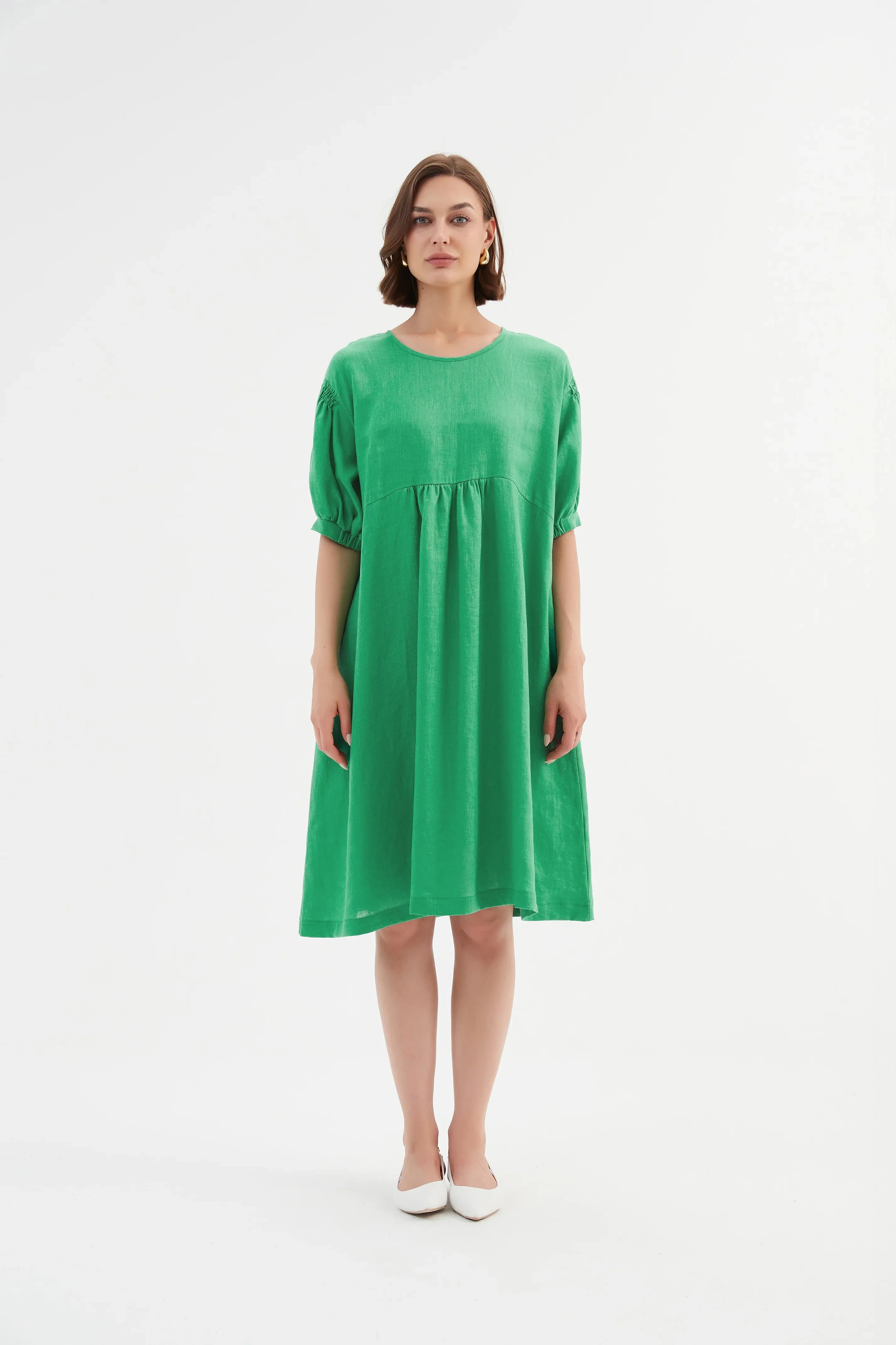 Bishop Sleeve Shirring Dress