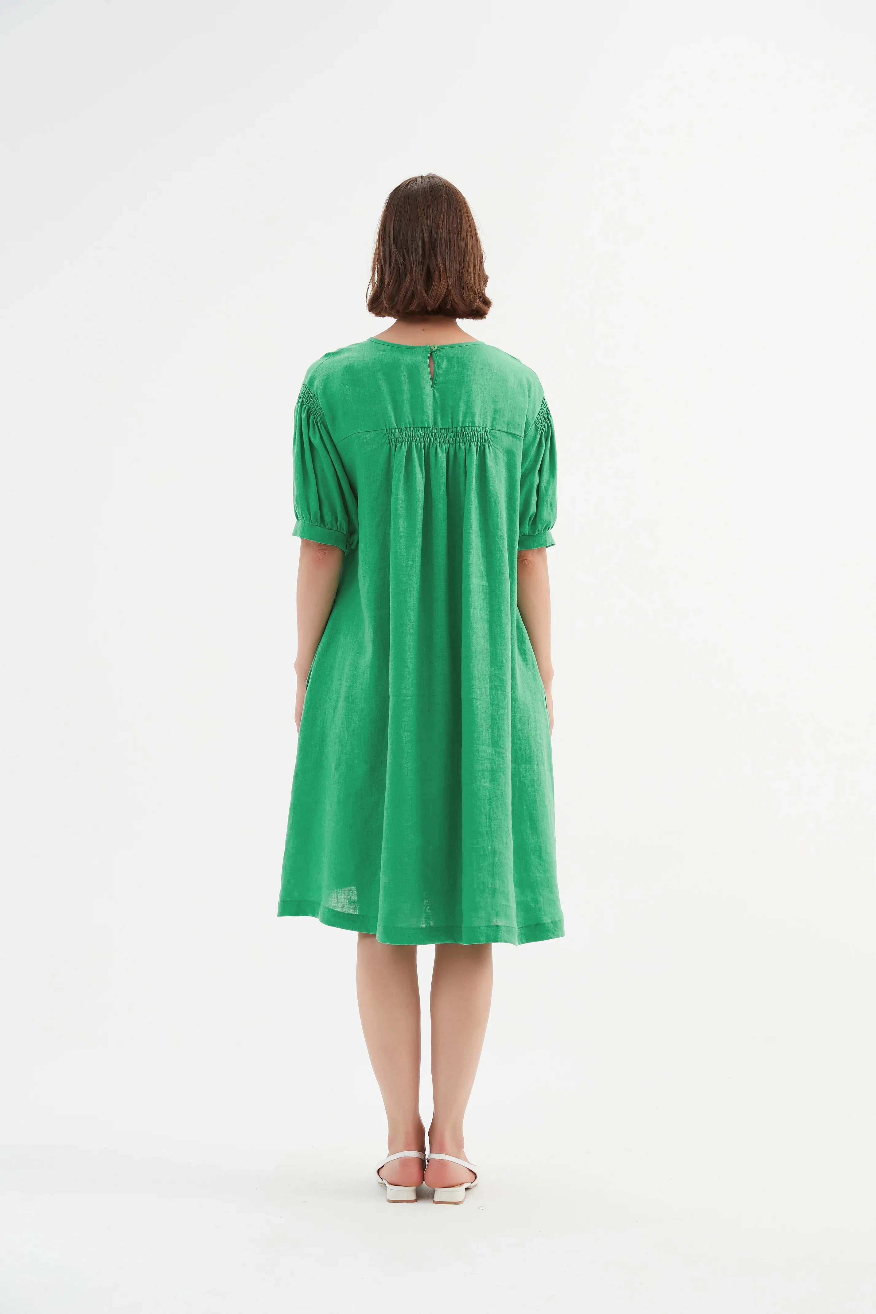 Bishop Sleeve Shirring Dress