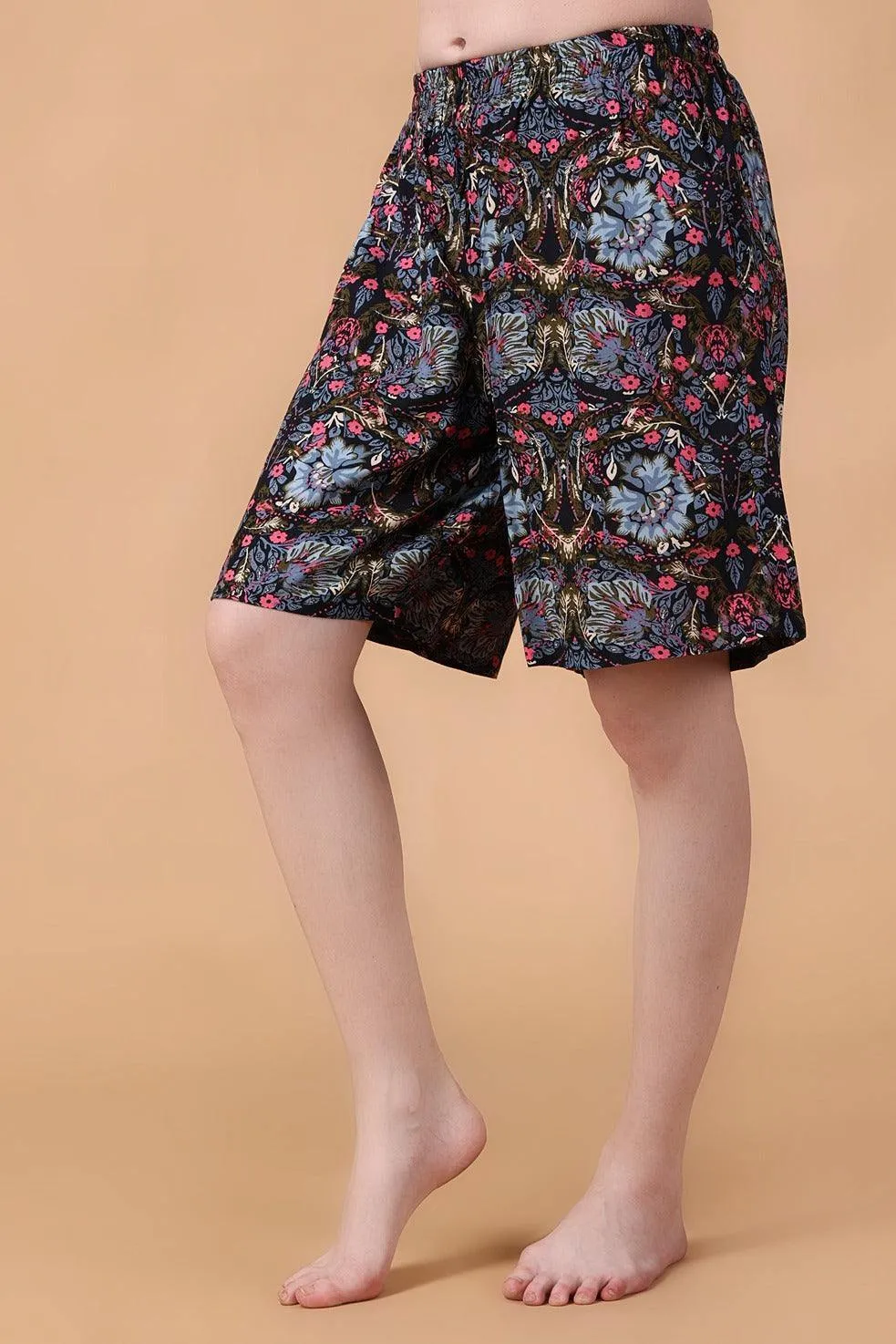 Black & Grey Multicolored Floral Printed Shorts