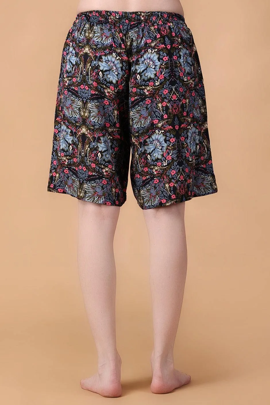 Black & Grey Multicolored Floral Printed Shorts