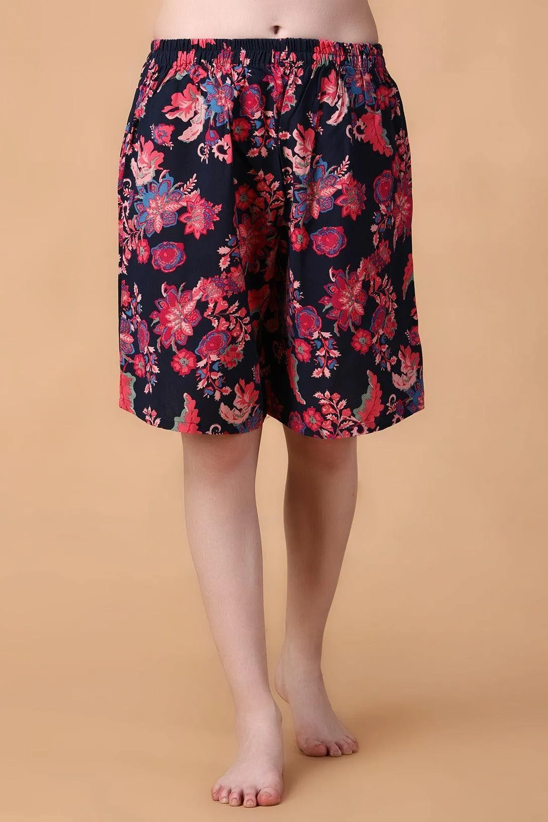 Black & Red Floral Printed Shorts