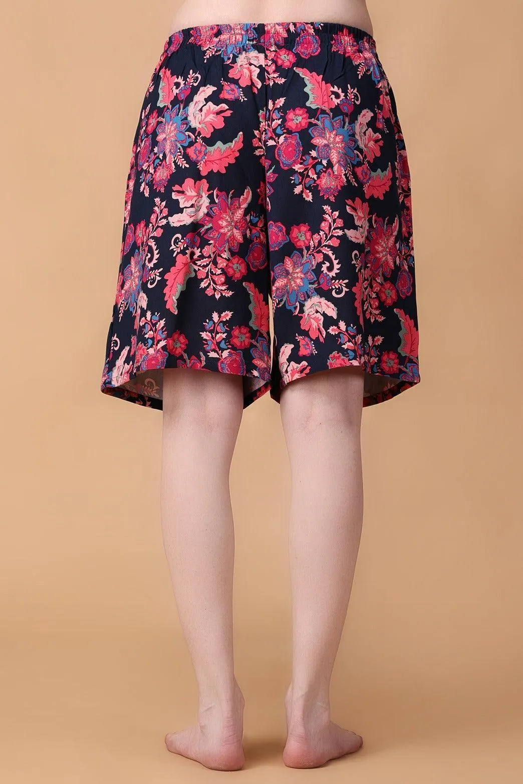 Black & Red Floral Printed Shorts