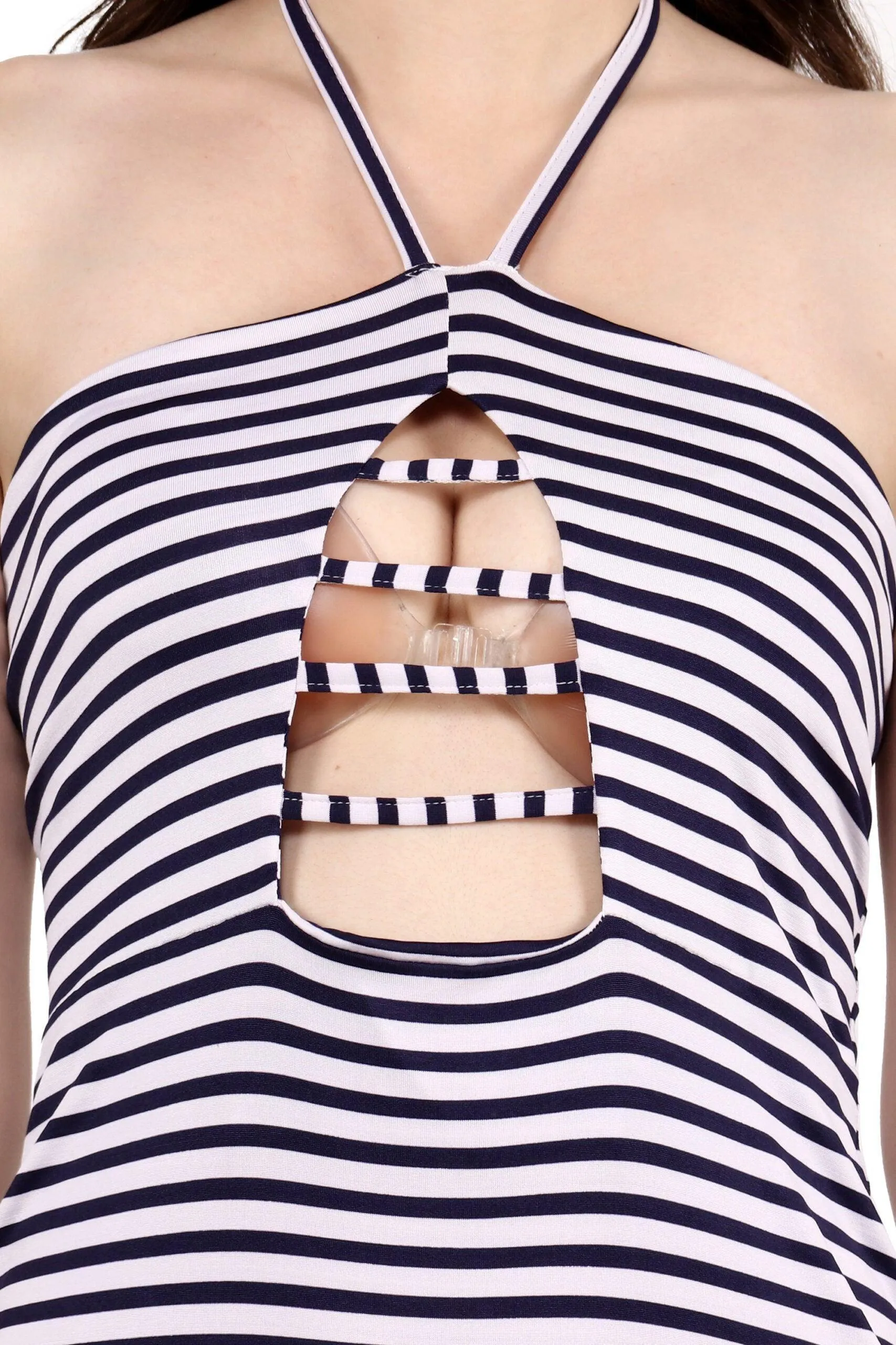 Black & White Striped Dress with Horizontal Cutouts