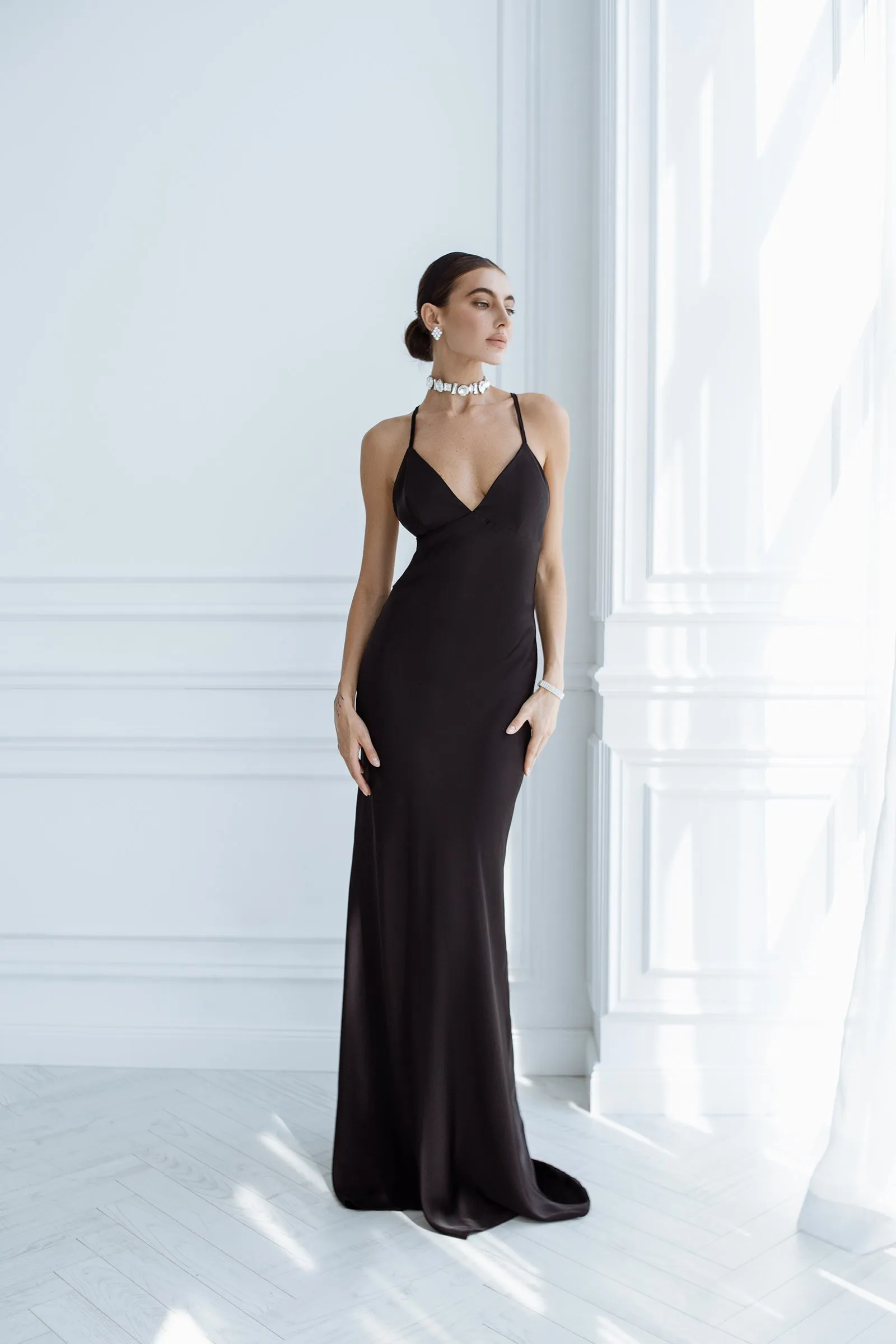 Black Satin Slip Maxi Dress