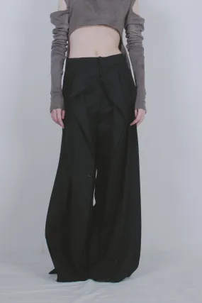 Black Wool Buttoned Trousers