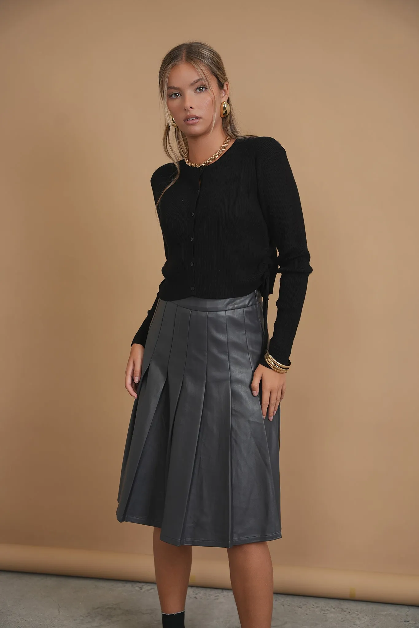 Bliss Pleated Leather Skirt Grey