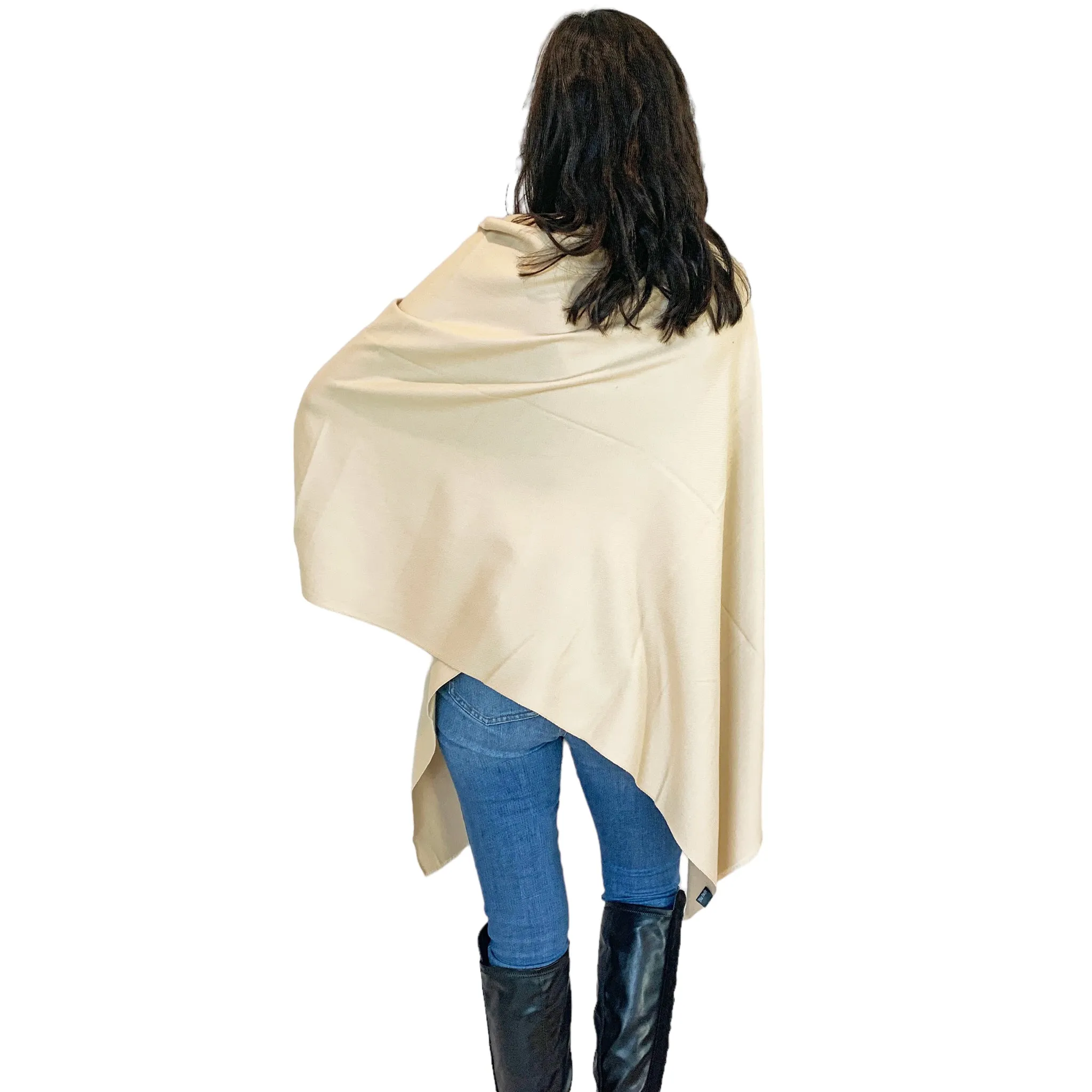 Blue Pacific Cashmere and Silk Poncho in Camel Tan