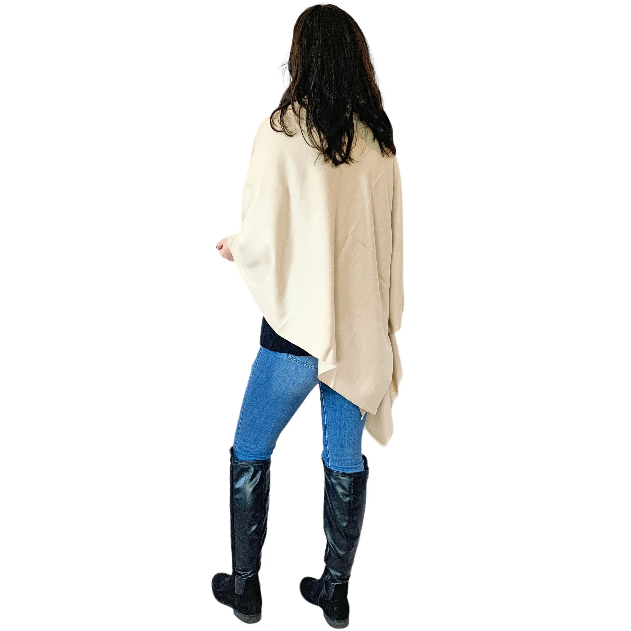 Blue Pacific Cashmere and Silk Poncho in Camel Tan