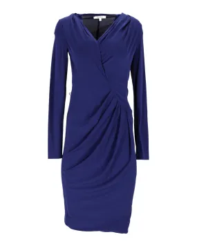 Blue Silk Draped Long Sleeve Dress by Max Mara