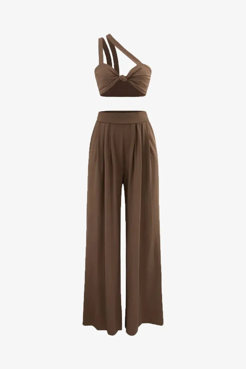 Brown Two Piece Palazzo Pants And Crop Top