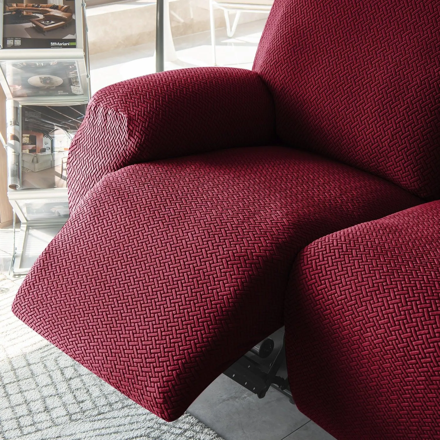 Burgundy Jacquard Recliner Sofa Cover | Non-Slip & Full Fitted