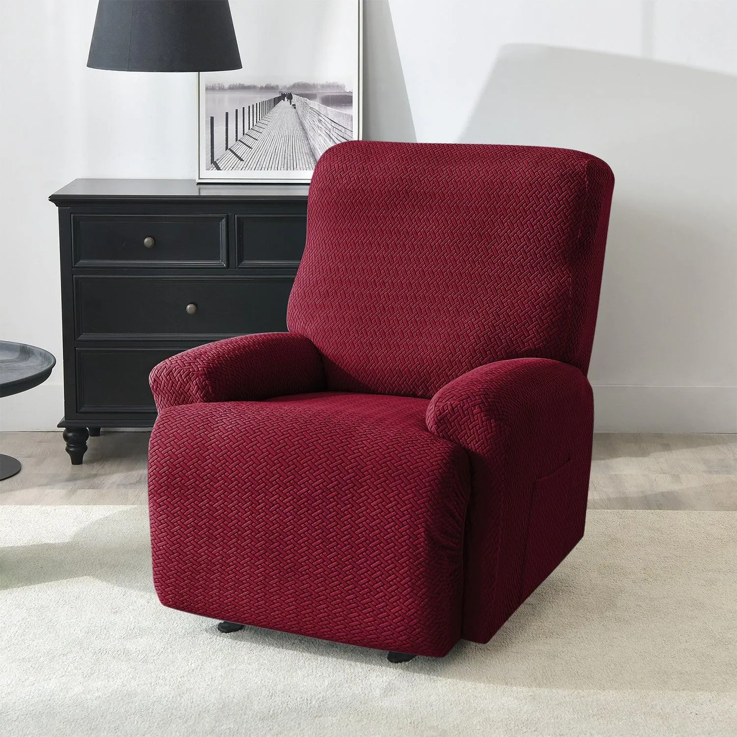 Burgundy Jacquard Recliner Sofa Cover | Non-Slip & Full Fitted